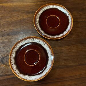 Hull Pottery Crestone Brown Drip Saucer Plates Vintage, Set of 2